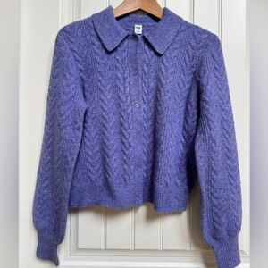 Twik Lavender Lilac Cable Knit Cardigan Acrylic Collared Button Up Size M